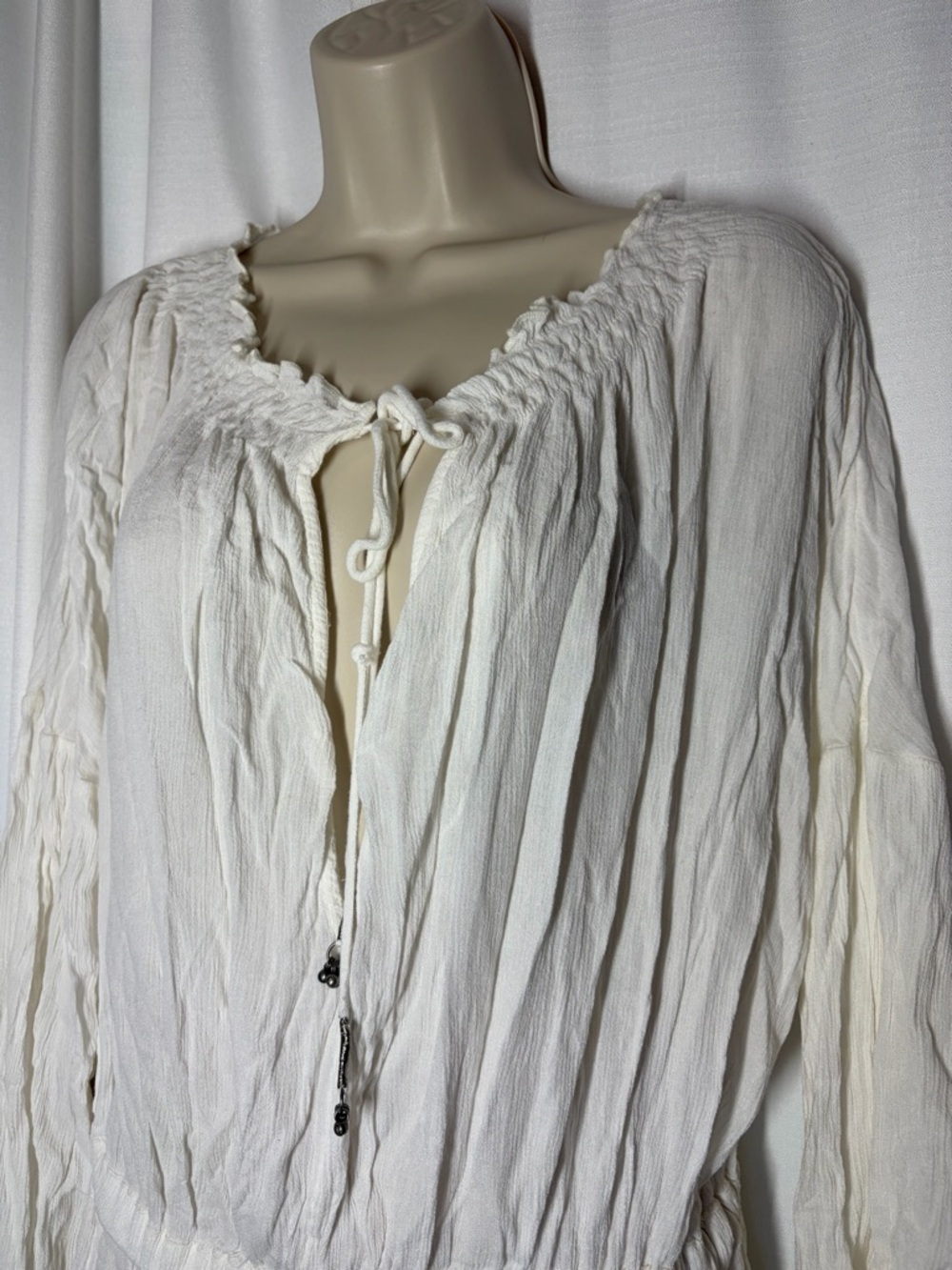 Free People Dress Long Sleeve Lace Boho Peasant Mini Tunic Fairy Grunge Gauzy - Picture 2 of 11